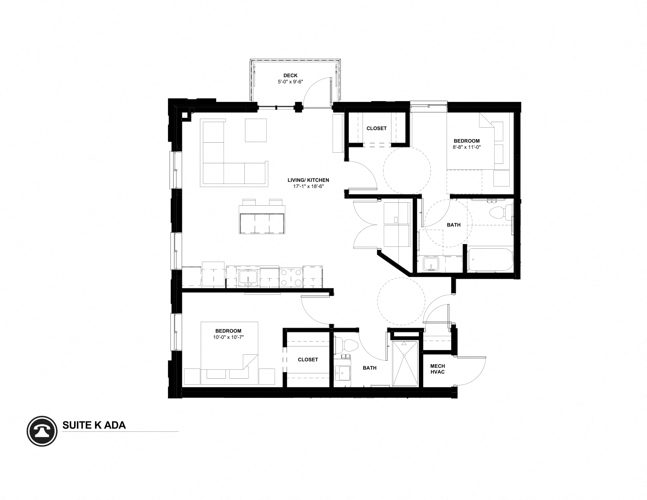 Floor plan for 2 beds, 2 baths, 1031 sqft